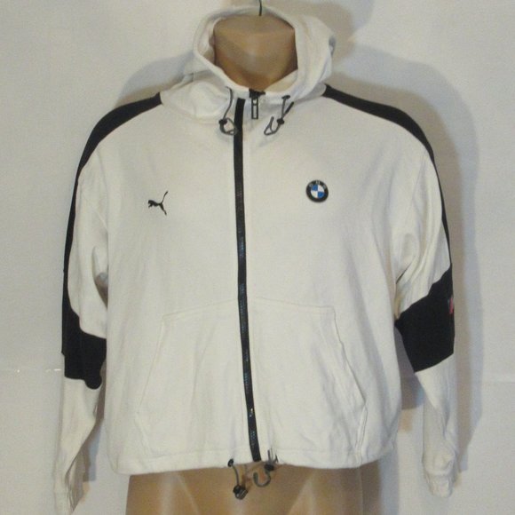Puma Hoodie BMW Moto sport  Jacket White Black Zipped Long Sleeves Size Large - Picture 1 of 8